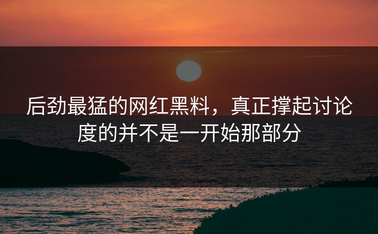 后劲最猛的网红黑料，真正撑起讨论度的并不是一开始那部分